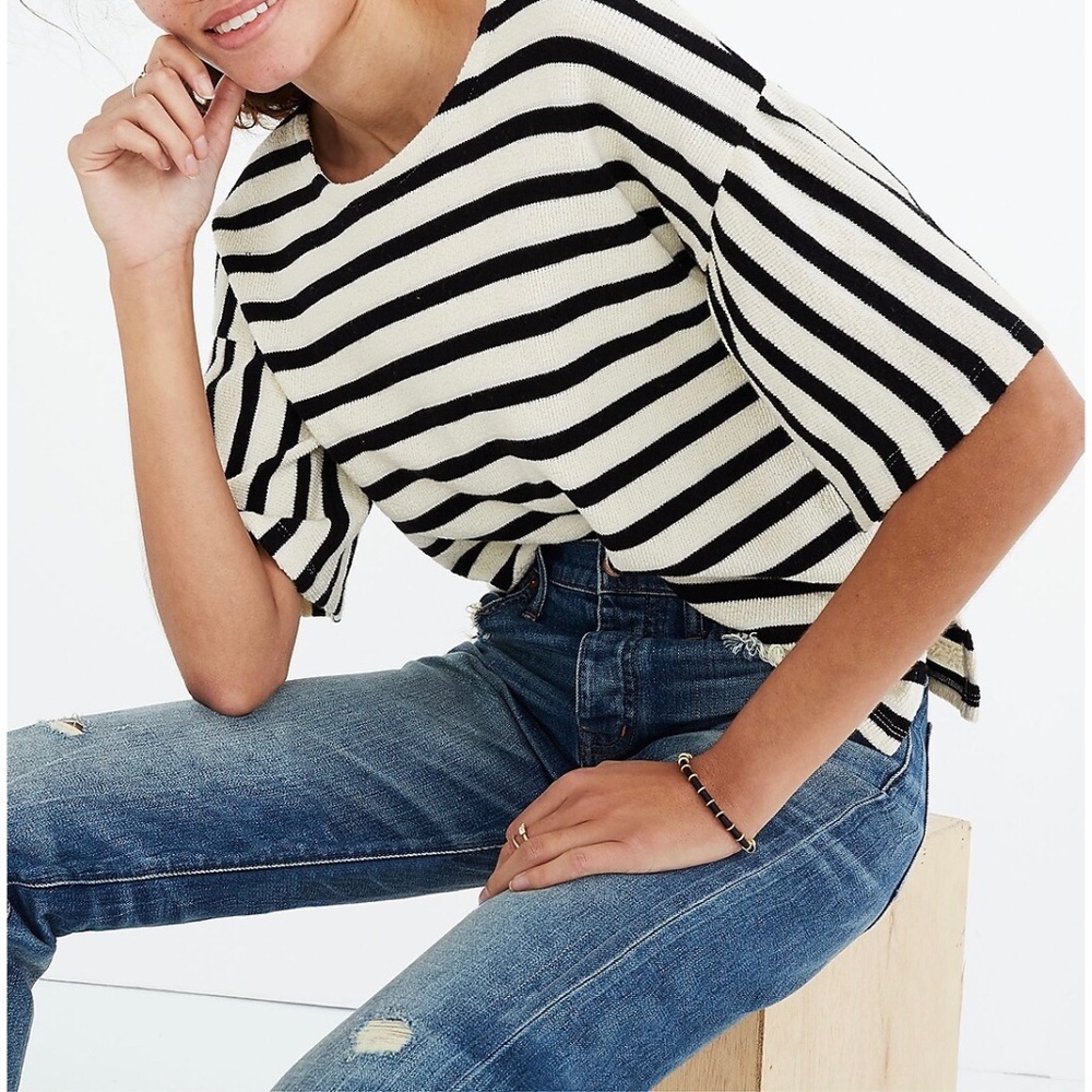 Madewell | Striped Bell Sleeve Textured Knit Comfy Top Shirt Blouse